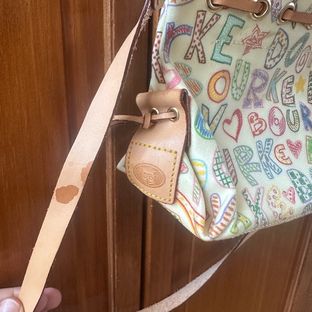 VTG Dooney & Bourke Multicolor Doodle Satchel with Tan Trim - Picture 3 of 10